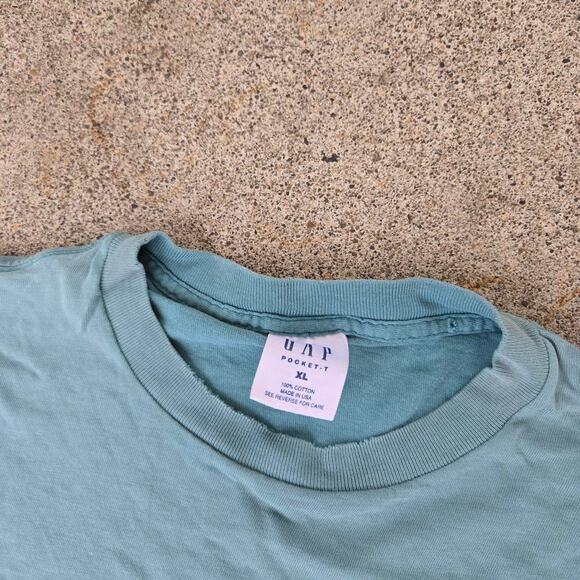 Vtg 90s GAP Plain Earthtone Sunfaded Pocket T Shirt Single Stitch USA Made XL - Picture 3 of 5